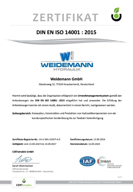 Zertifikat DIN EN ISO 14001:2015